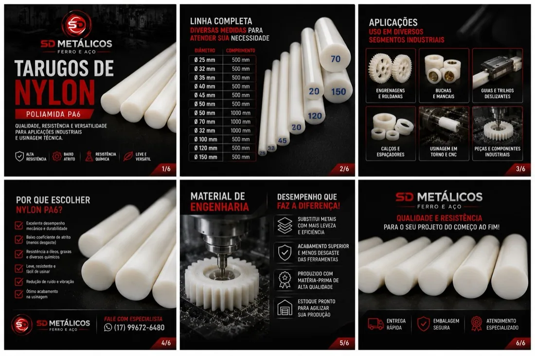 Tarugos de nylon técnico poliamida PA6 para usinagem industrial