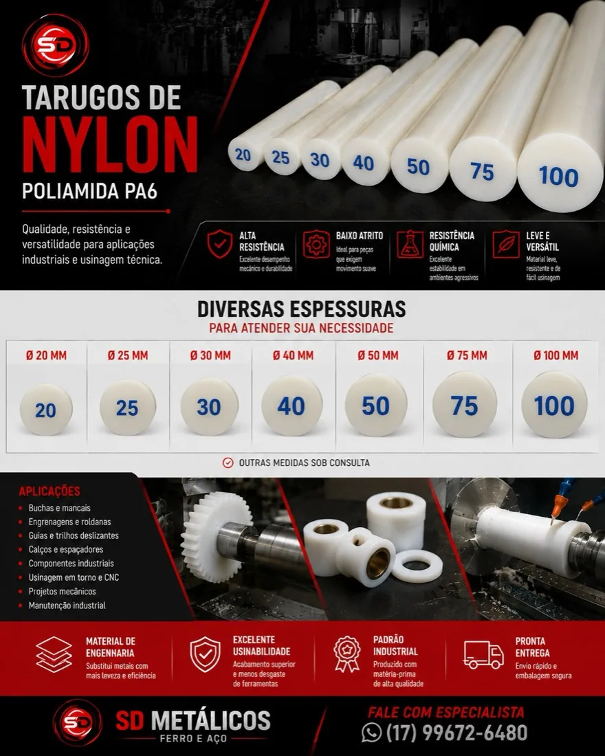 Nylon PA6 para usinagem de buchas, engrenagens e roletes